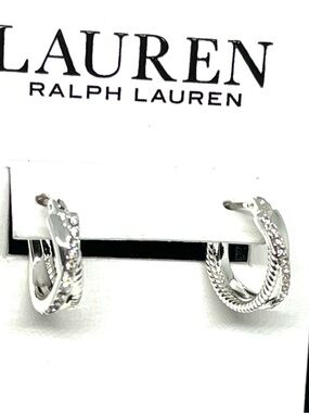 Lauren Ralph Lauren Crossover Hoops with Pave’ Crystals NWT